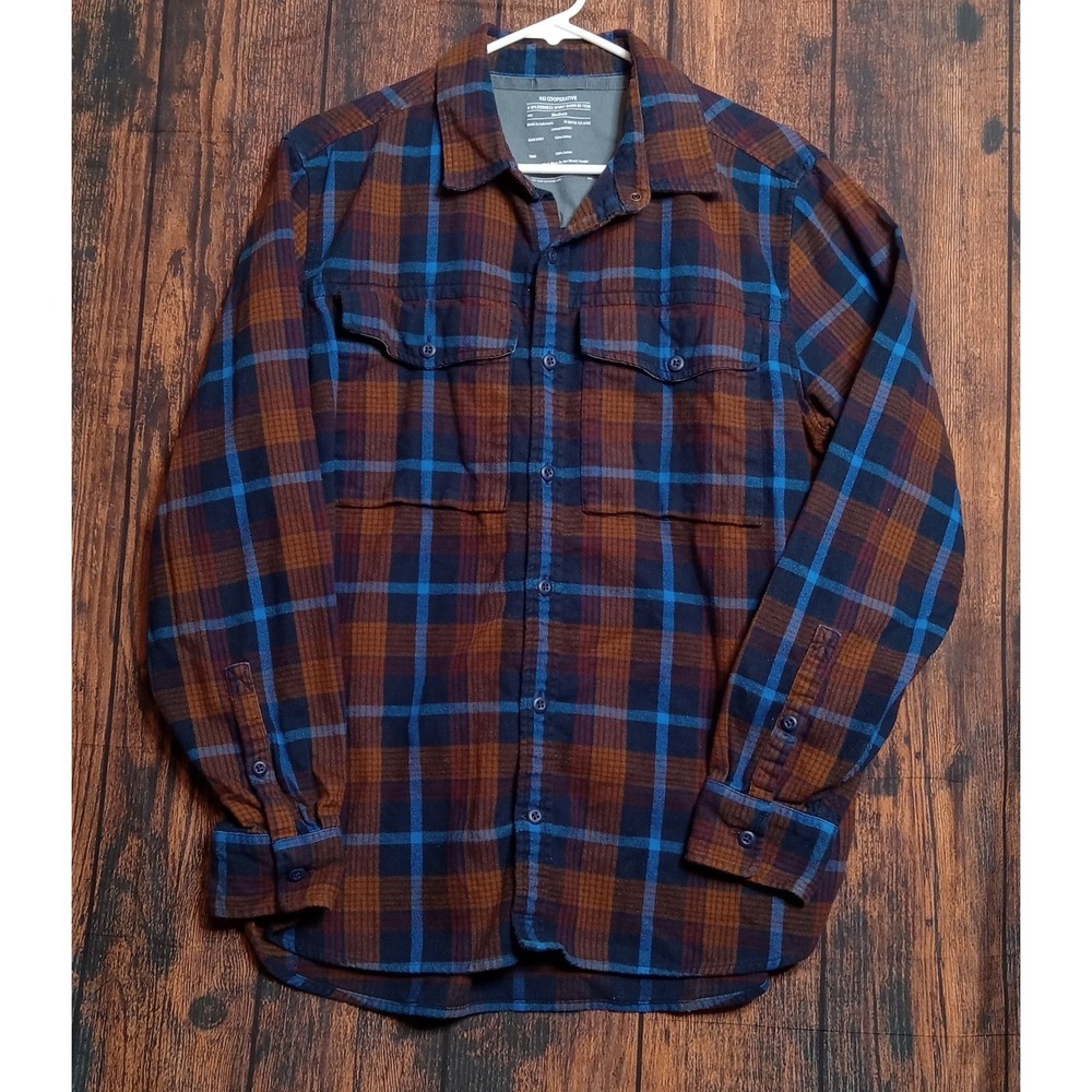 REI‎ COOP Men's Flannel Long Sleeve Button Up Shirt Size Medium Brown/Blue